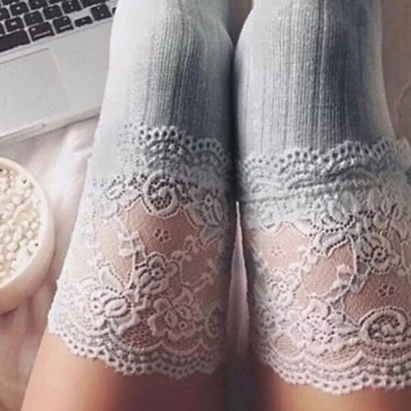 Long Cotton Socks With Lace Gray - Picture 4 of 4